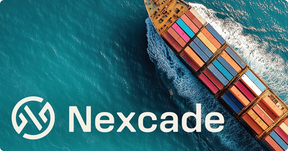 A container ship seen from above, mid-ocean.